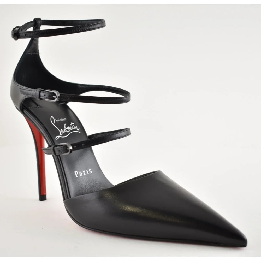 Christian Louboutin Milena 100 Black Kid Leather Ankle Strap Heel Pump 39.5